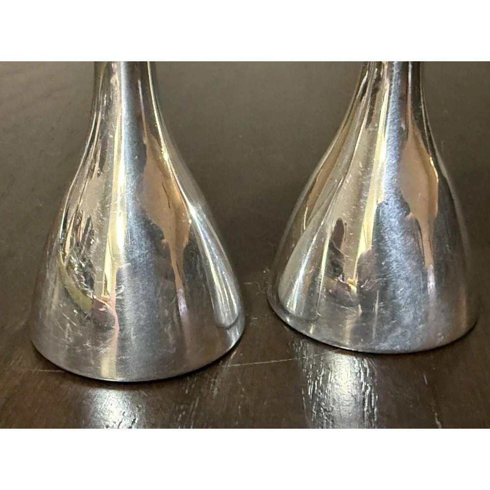 Nambe Pair of Flare Candlestick Holders 5.5